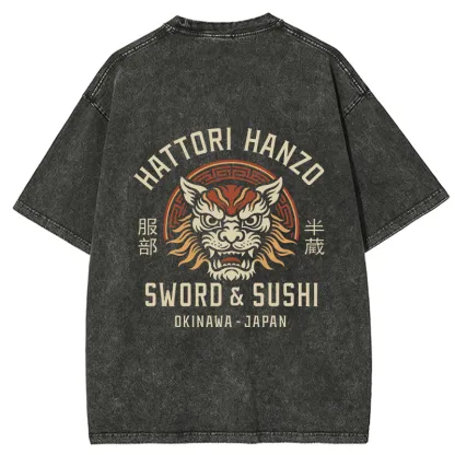 Tokyo-Tiger Hattori Lion Japanese Samurai Back Washed T-Shirt