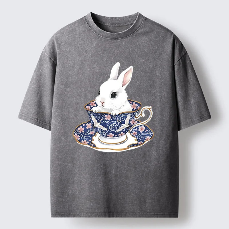 Tokyo-Tiger Cute Rabbit Tea Set Washed T-Shirt