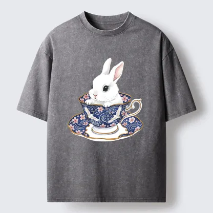 Tokyo-Tiger Cute Rabbit Tea Set Washed T-Shirt