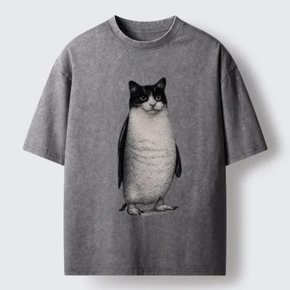Tokyo-Tiger Penguin Cat Washed T-Shirt
