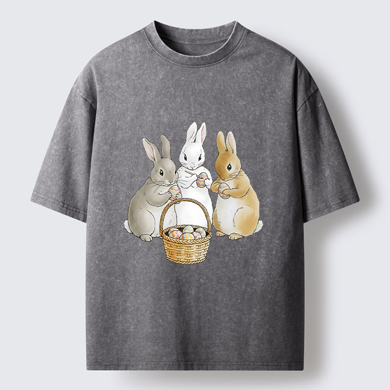 Tokyo-Tiger Rabbit Decorating Eggs Washed T-Shirt