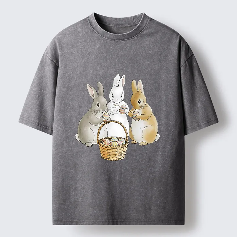 Tokyo-Tiger Rabbit Decorating Eggs Washed T-Shirt