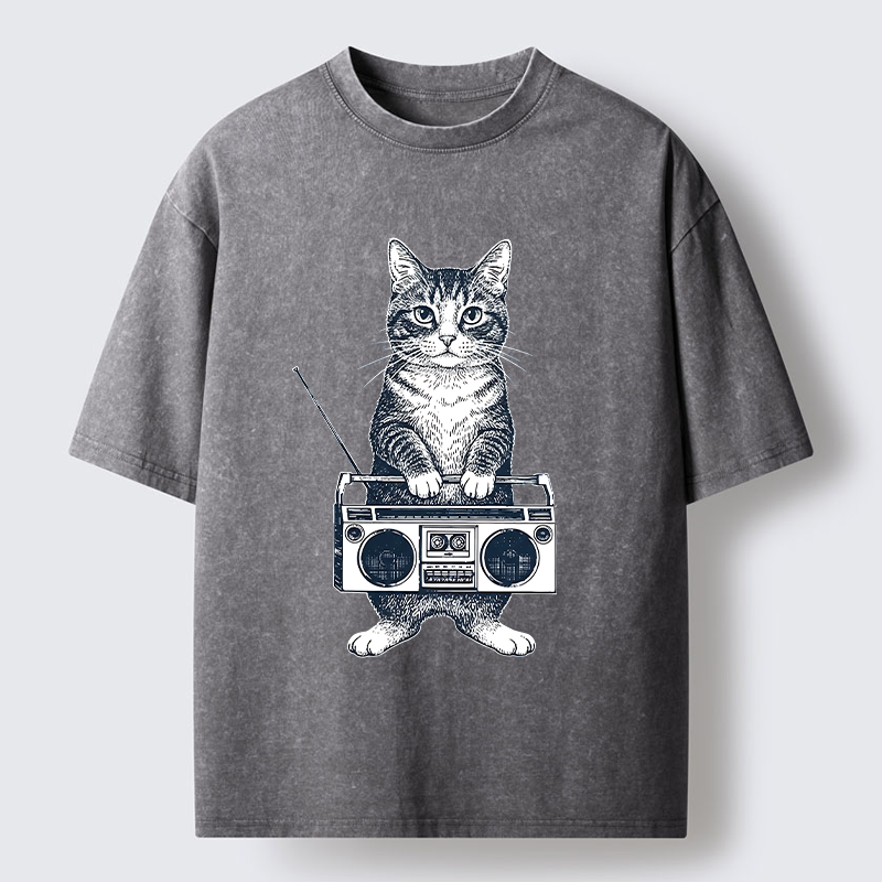 Tokyo-Tiger Cat Carried The Radio Washed T-Shirt