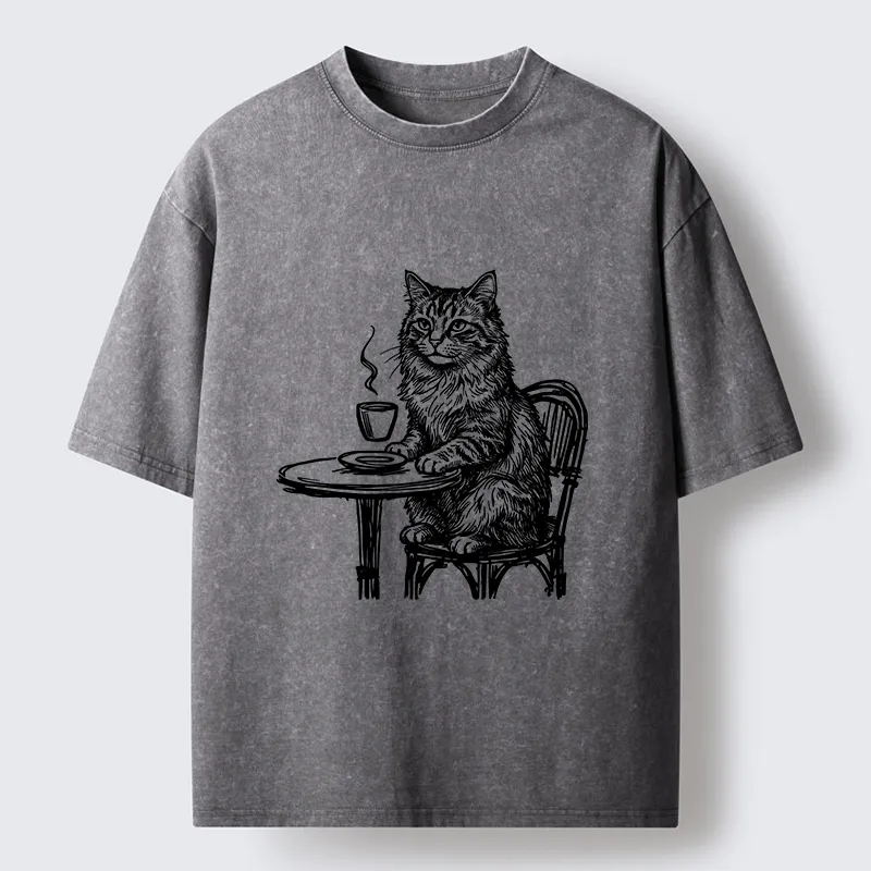 Tokyo-Tiger Elegant Long-haired Cat Washed T-Shirt