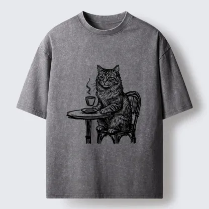 Tokyo-Tiger Elegant Long-haired Cat Washed T-Shirt
