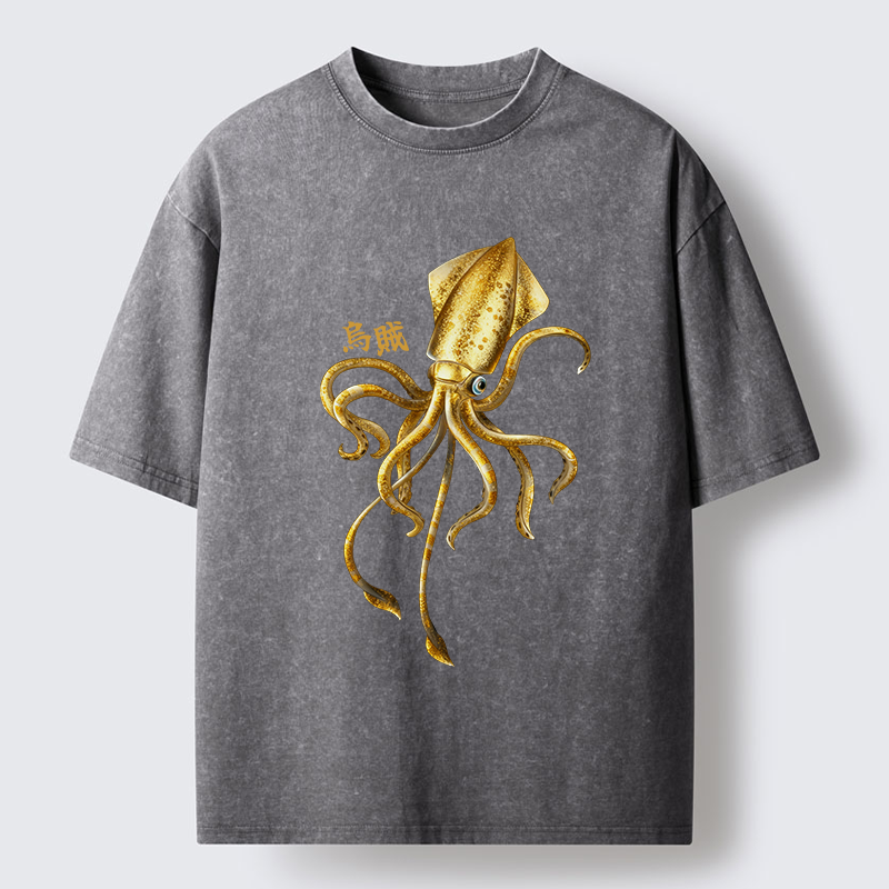 Tokyo-Tiger Squid Ink Painting Washed T-Shirt