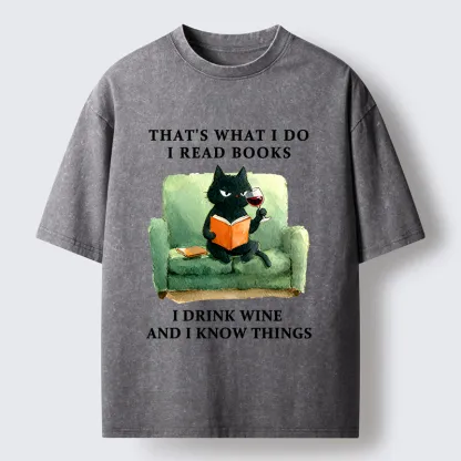 Tokyo-Tiger Cat That Reads And Drinks Washed T-Shirt