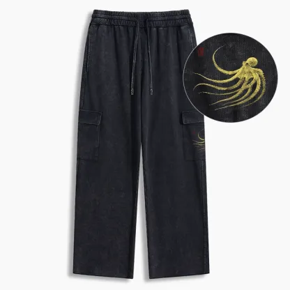 Tokyo-Tiger Retro Octopus Japanese Washed Utility Sweatpants