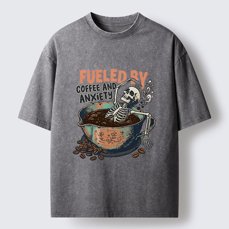 Tokyo-Tiger Skeleton Taking A Bath In Coffee Washed T-Shirt