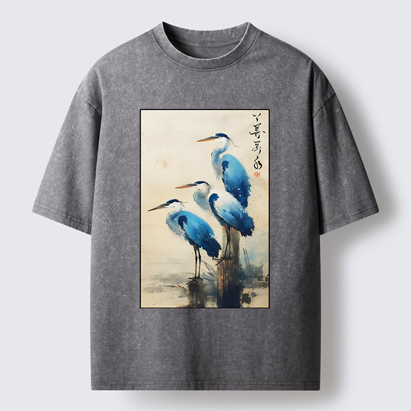 Tokyo-Tiger Great Blue Heron Japan Washed T-Shirt