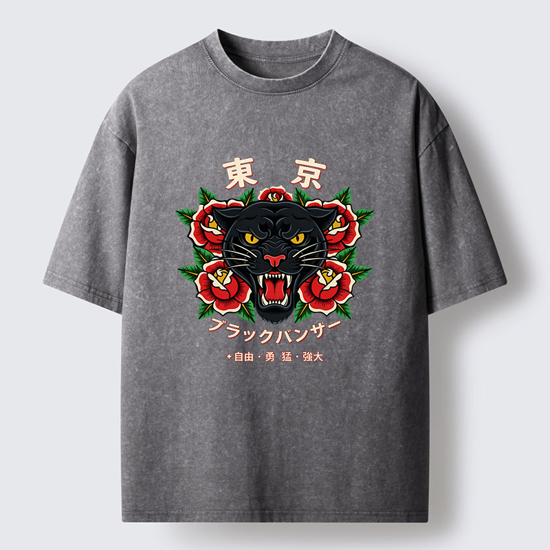 Tokyo-Tiger Tokyo Black Panther Washed T-Shirt