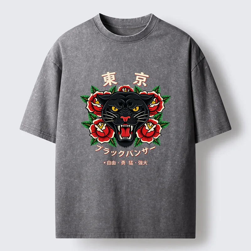 Tokyo-Tiger Tokyo Black Panther Washed T-Shirt