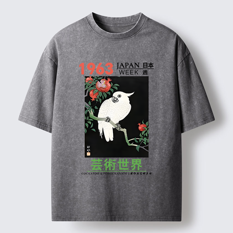 Tokyo-Tiger White Parrot Poster Washed T-Shirt