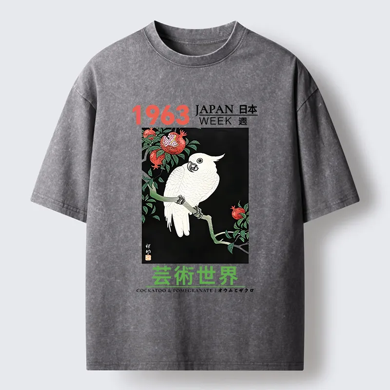 Tokyo-Tiger White Parrot Poster Washed T-Shirt