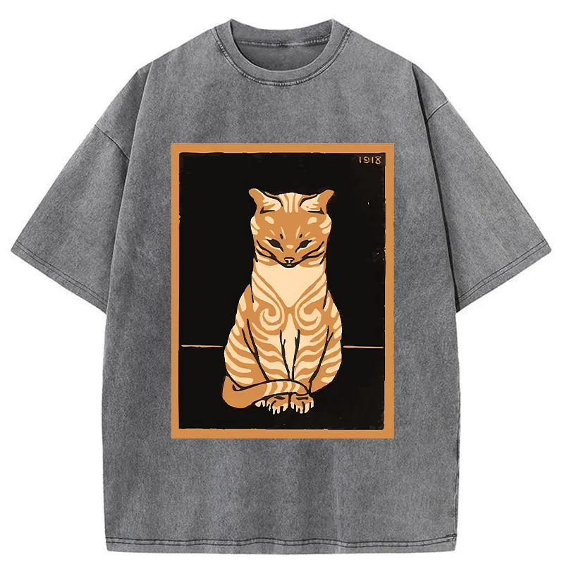 Tokyo-Tiger Cat Sitting And Meditating Washed T-Shirt