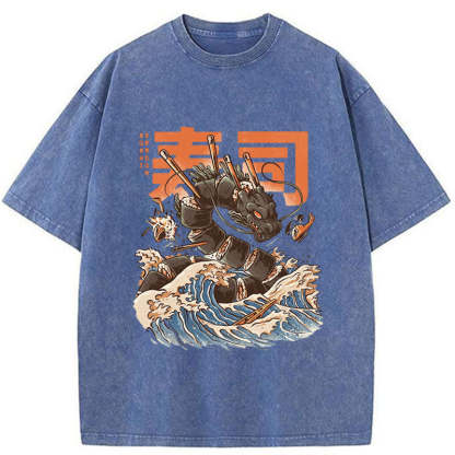 Tokyo-Tiger Great Sushi Dragon Washed T-Shirt