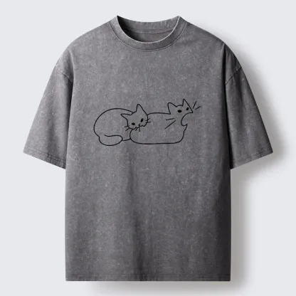 Tokyo-Tiger Cat Bites Cat Washed T-Shirt
