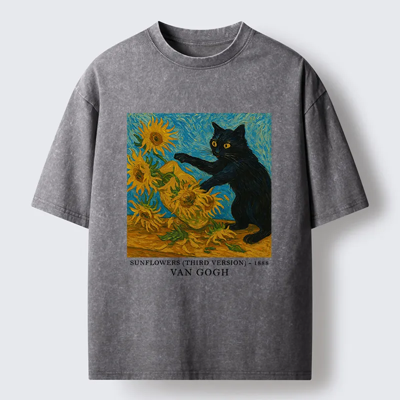Tokyo-Tiger Van Gogh's Black Cat Washed T-Shirt
