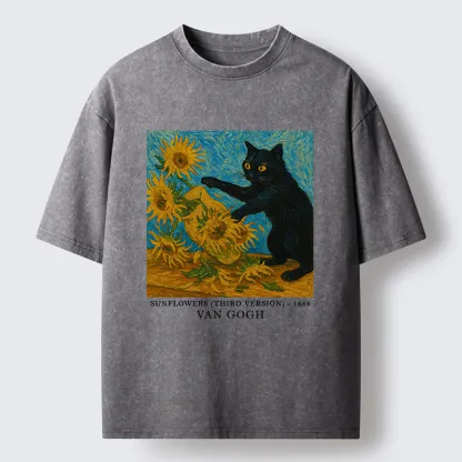 Tokyo-Tiger Van Gogh's Black Cat Washed T-Shirt