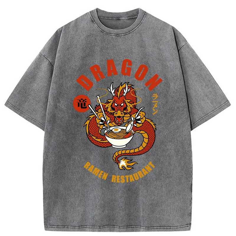 Tokyo-Tiger Ramen Lover Dragon Washed T-Shirt