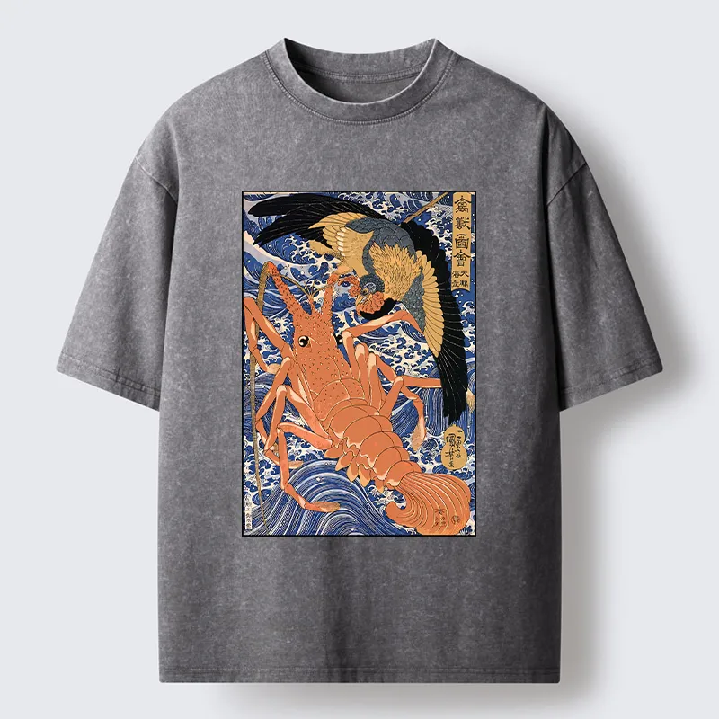 Tokyo-Tiger Ukiyo-e Lobster Washed T-Shirt
