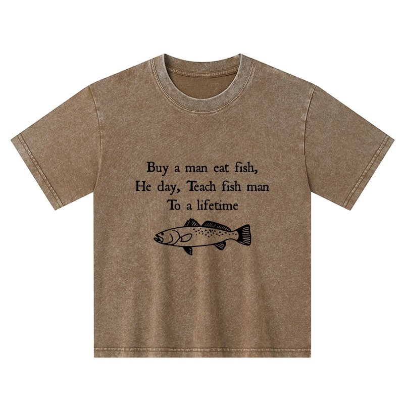 Tokyo-Tiger Man Eat Fish Meme Kids Washed T-Shirt