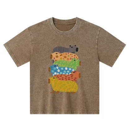 Tokyo-Tiger Colorful Capybaras Kids Washed T-Shirt
