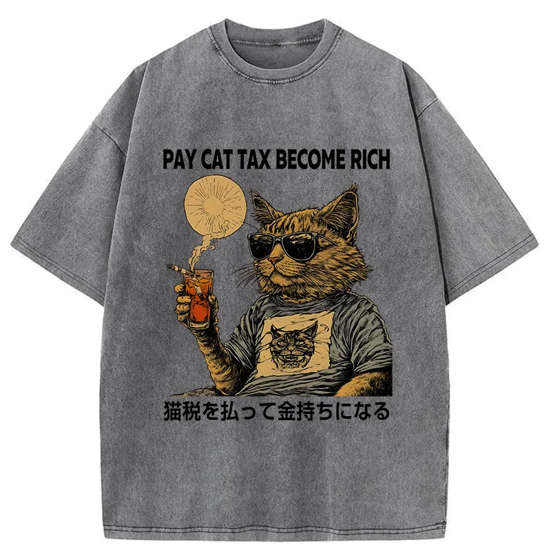 Tokyo-Tiger Pay Cat Tax Become Rich Washed T-Shirt