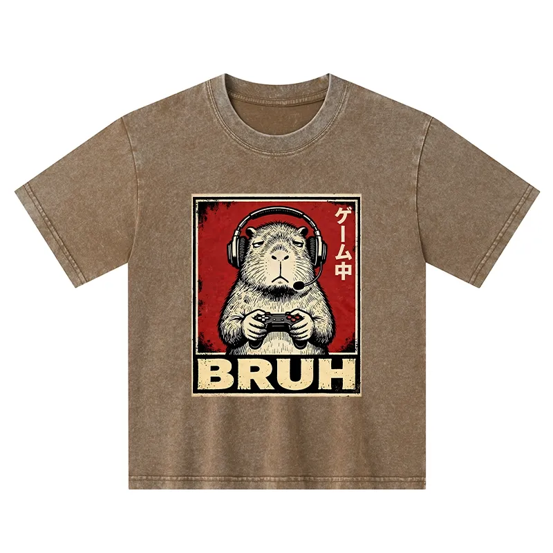 Tokyo-Tiger Funny Capybara Playing Games Kids Washed T-Shirt