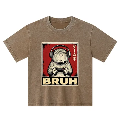 Tokyo-Tiger Funny Capybara Playing Games Kids Washed T-Shirt