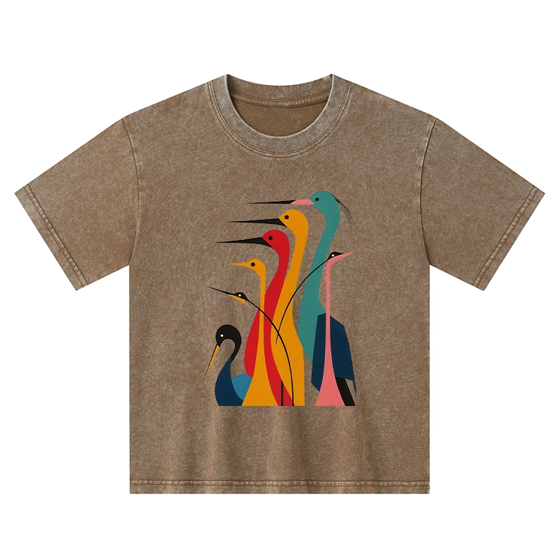 Tokyo-Tiger Various Types Of Cranes Kids Washed T-Shirt