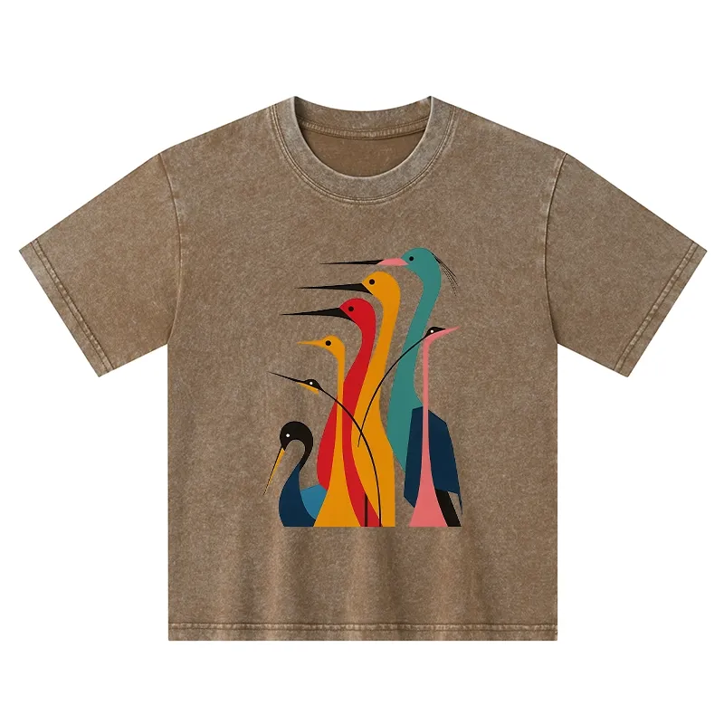 Tokyo-Tiger Various Types Of Cranes Kids Washed T-Shirt