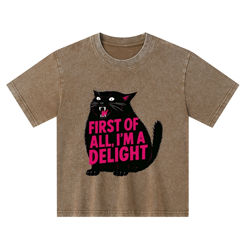 Tokyo-Tiger Roaring Black Cat Kids Washed T-Shirt