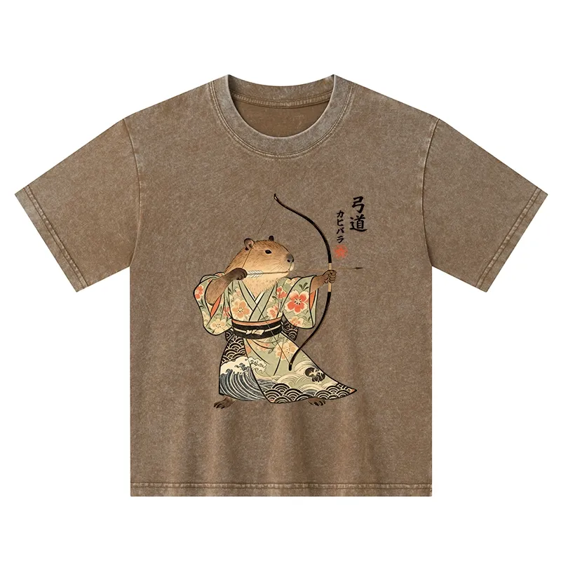 Tokyo-Tiger Capybara Archery Kids Washed T-Shirt