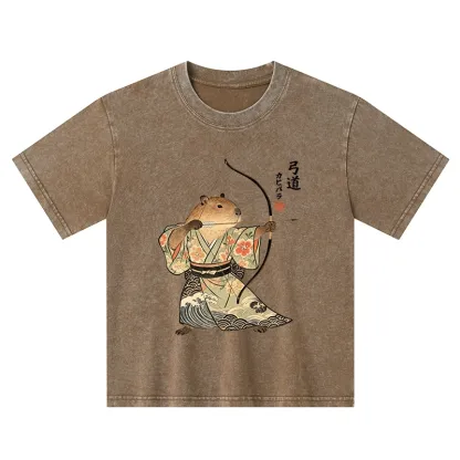 Tokyo-Tiger Capybara Archery Kids Washed T-Shirt