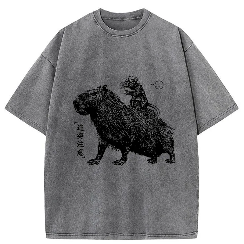 Tokyo-Tiger Mouse Riding A Capybara Washed T-Shirt