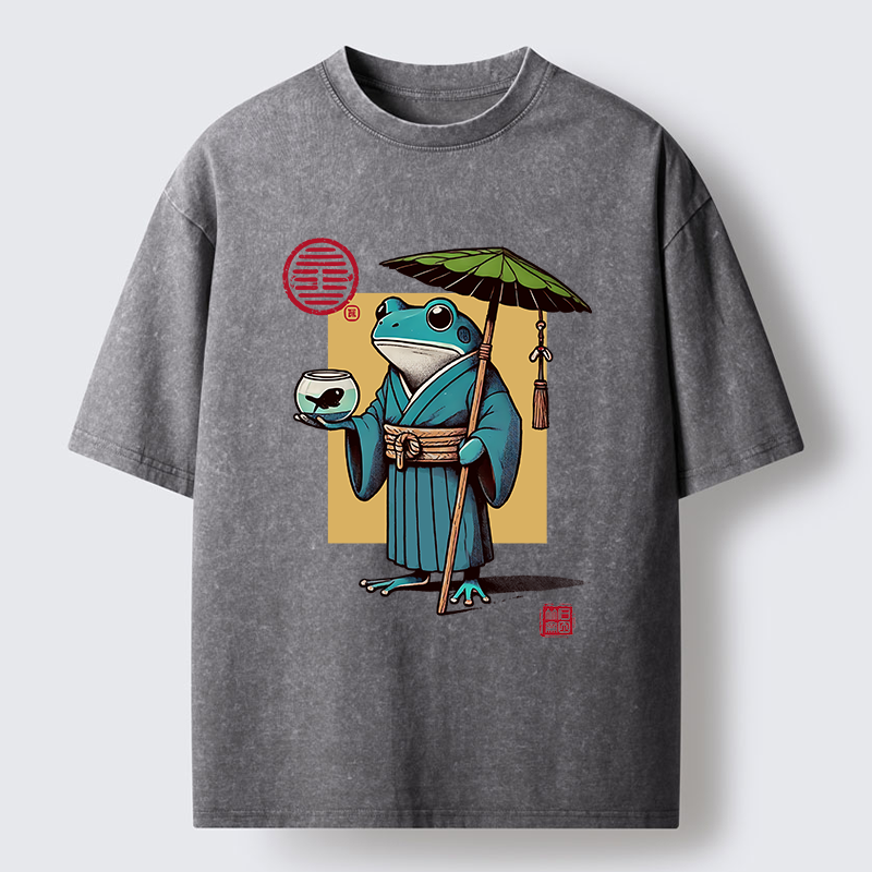 Tokyo-Tiger Green Frog Samurai Washed T-Shirt