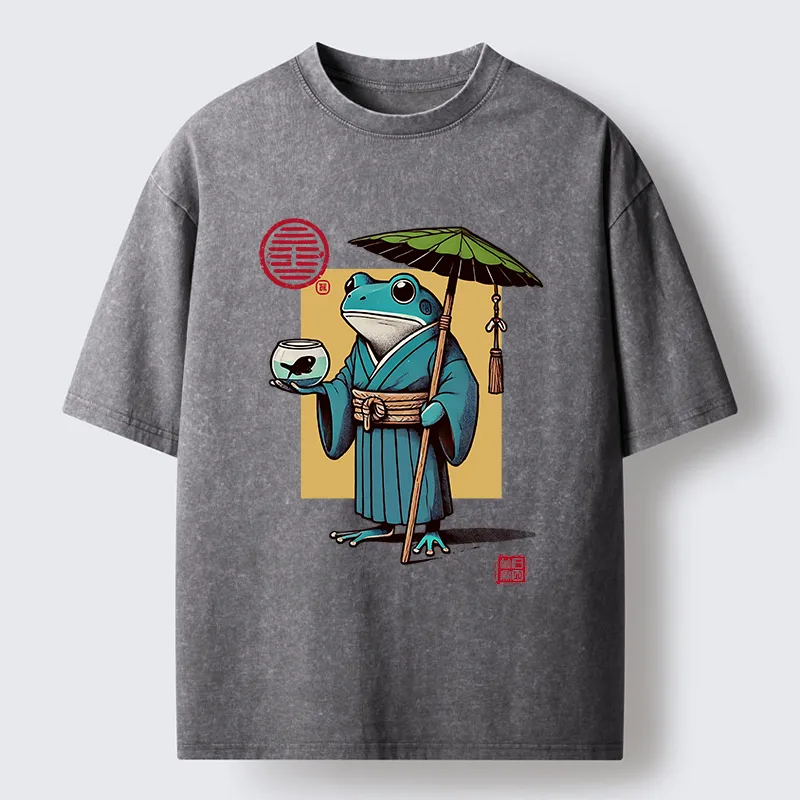 Tokyo-Tiger Green Frog Samurai Washed T-Shirt