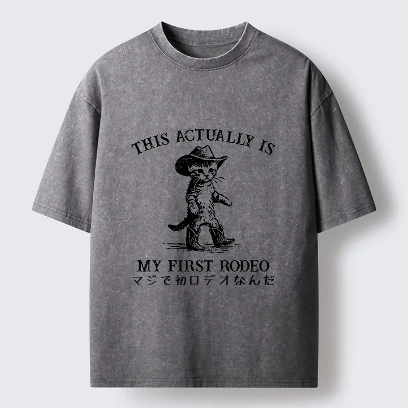 Tokyo-Tiger This Is My First Rodeo Cat Style Washed T-Shirt