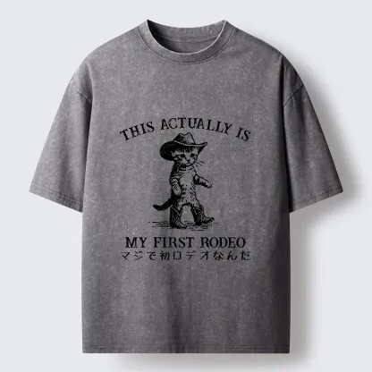 Tokyo-Tiger This Is My First Rodeo Cat Style Washed T-Shirt
