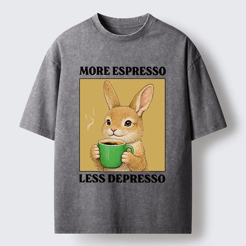 Tokyo-Tiger Rabbit Drink More Coffee Washed T-Shirt