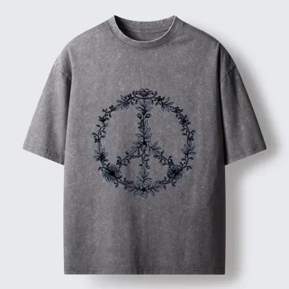 Tokyo-Tiger Circle of Flower Peace Sign Washed T-Shirt