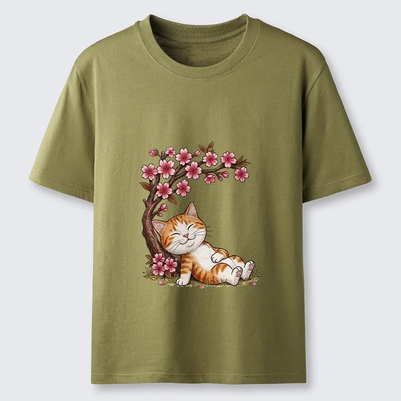 Tokyo-Tiger Cat Sleeps Under Sakura Classic T-Shirt