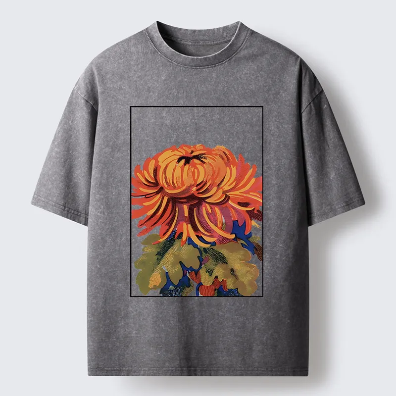 Tokyo-Tiger Brilliant Chrysanthemums Washed T-Shirt