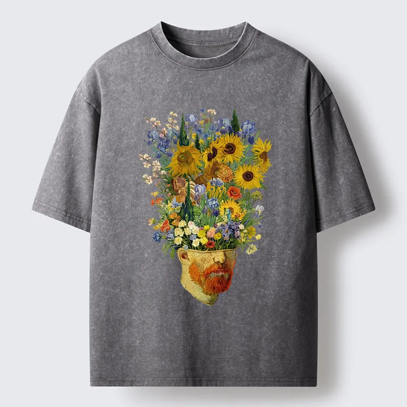 Tokyo-Tiger Van Gogh's Blooming Flowers Washed T-Shirt