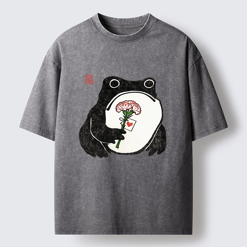 Tokyo-Tiger The Frog Holding A Carnation Washed T-Shirt