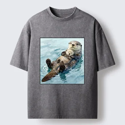 Tokyo-Tiger Adorable Sea Otters Washed T-Shirt