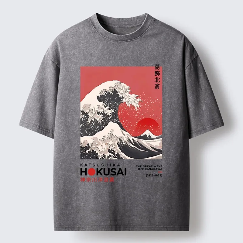 Tokyo-Tiger Mount Fuji Beneath the Wave Washed T-Shirt