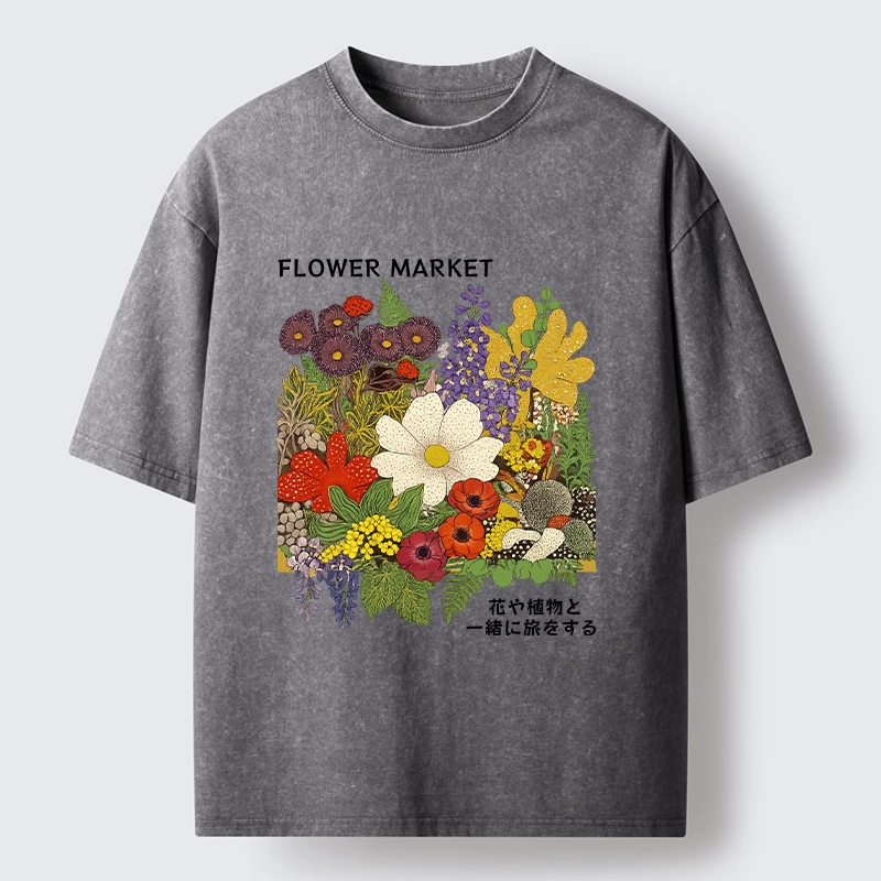 Tokyo-Tiger Vintage Flower Market Blooms Washed T-Shirt