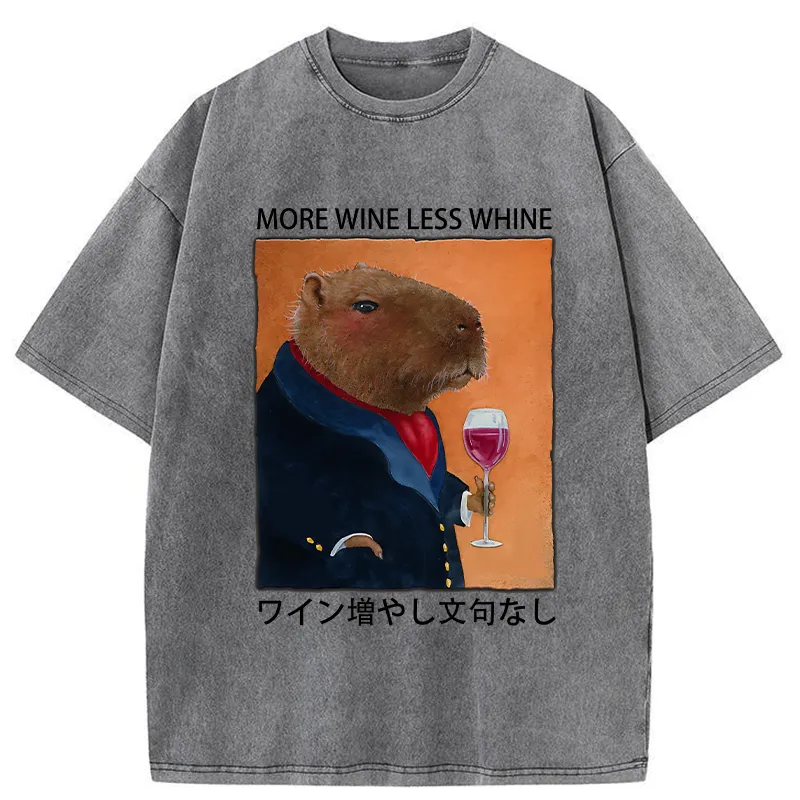 Tokyo-Tiger Capybara More Wine Less Whine Washed T-Shirt